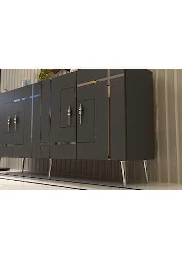 Honest Konsol Tv Sehpası Çok Amaçlı Dolap 150 Cm Antrasit Gümüş