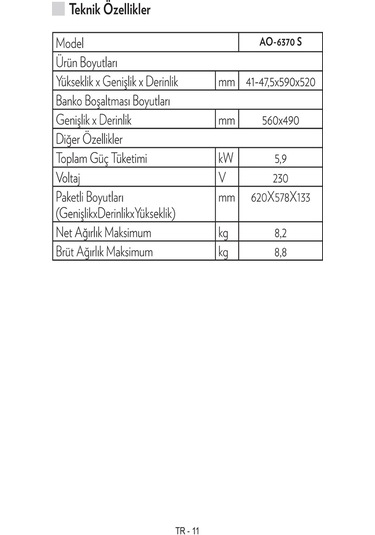 Vestel AO-6370 S Ankastre Cam Ocak