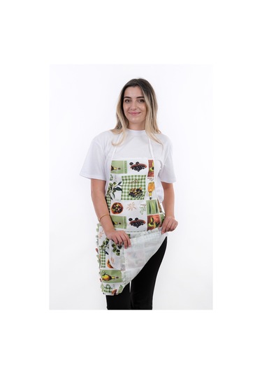 Jarse Frilly İkili Paket Sıvı Geçirmez Su Geçirmez Mutfak Önlüğü Zeytin