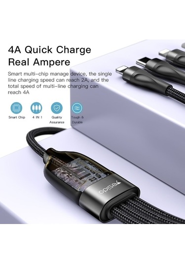 Flybuy Yesıdo Ca110 1.2m 4a Type-c - Siyah, Çift 8 Pin Şarj Kablosu