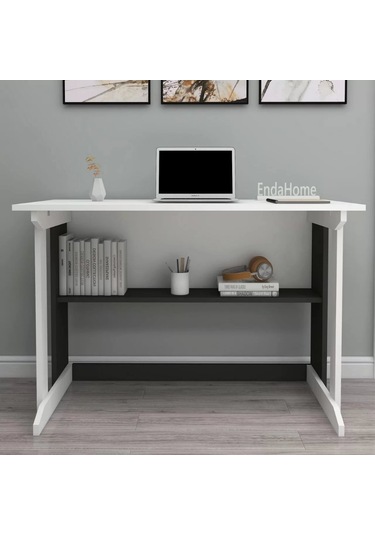 Reyo Home Enda Pillar Kütüphaneli Çalışma Masası 100x56cm Beyaz - Antrasit