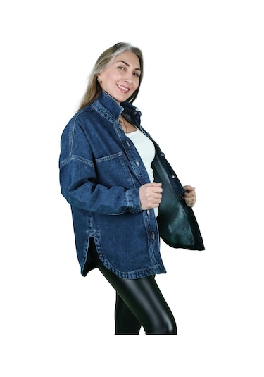 Oversize Kadın Jean Ceket Koyu Mavi 001