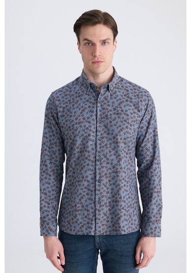 Twn Slim Fit İndigo Baskılı Pamuklu Gömlek 1ec02hd32259m Çok Renkli