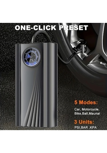 Dream011 Portable Lastik Şişirme Kompresörü 12v Araç Pompası Otomobil Motosiklet Bisiklet Siyah