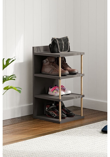 Çok Amaçlı 4 Raflı Ayakkabılık, Banyo, Mutfak Düzenleyici Organizer Antrasit Gri Antrasit - Gri