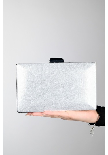 Luvishoes Gomeda Gümüş Kare Taşlı Kadın Abiye Çanta Gümüş