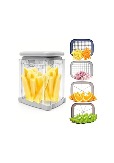 Xuweiwei Gri 1 Set 4 Dilim Sebzeli Cirpici Paslanmaz Celik Bicaklarla Cok Fonksiyonlu Mutfak Aracı Sebze Patates Sogan Meyve Ve Sebze Cirpma İcin Evde Yemek Pisirme 1 Parça