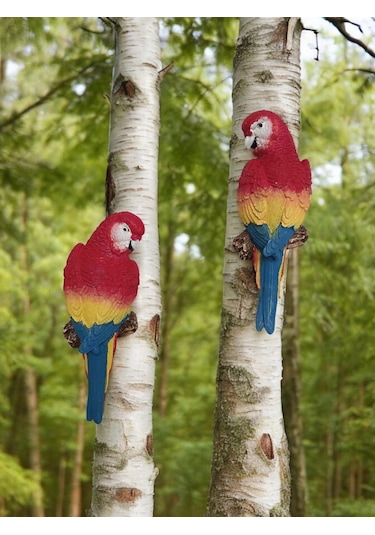 2 Adet Kırmızı El Boyaması Muhabbet Kuşu Duvar Balkon Bahçe Süsü