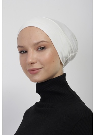 Lastikli Kaymaz Geçmeli Pratik Tesettür Bone Ekru
