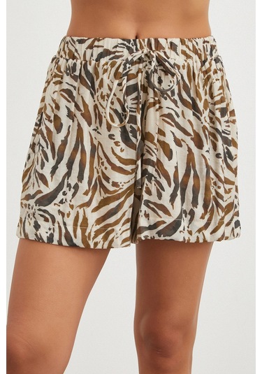 Uterpe Animal Print Şort Ekru