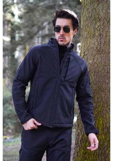 Softshell Erkek Mont Rüzgar Geçirmez Fy81 Fiyort Logan Korumalı Ceket Siyah