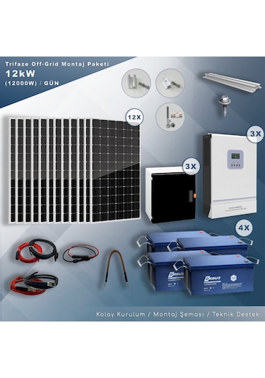 Trifaze Off Grid Paket Sistem 12 Kw/ Gün