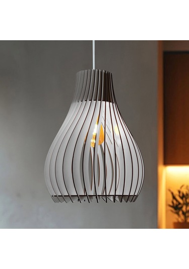 Vialux Modern Ahşap Bohem Rustik Avize Tekli Sarkıt Lamba Beyaz Beyaz