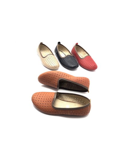 Hakiki Deri Hava Alabilir Delikli Taba Renk Hac Umre Tavaf Patiği Ve Ev Ayakkabısı Taba