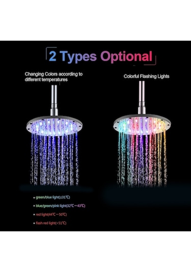 Novahub 6 İnç Renkli Led Yağmur Duş Başlığı - Su Sıcaklığına Göre Renk Değiştirir Diğer