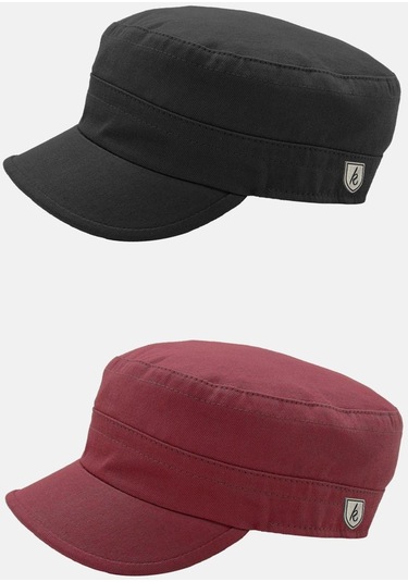 Erkek Fidel Castro Şapka 2'li Kep Rozet Detaylı Kasket - Siyah - Bordo Bordo - Siyah