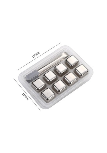 Didadodo 304 Stainless Steel Ice Cubes Food Grade Ice Trays Set For Drink Beer Vodka Paslanmaz Çelik Buz Küpleri Gıda Sınıfı Dondurulmuş Buz Tartar Seti İçecek Bira Viski Buz Küpleri Metal Buz Küpleri 8 Gümüş