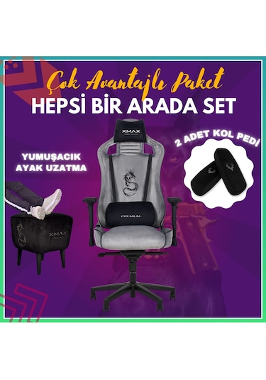 Pro Ayak Uzatmalı Kol Pedli Maximus Gri Oyuncu Koltuğu Gri