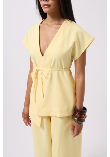 Modasize Bağcık Detay Yelek Sarı