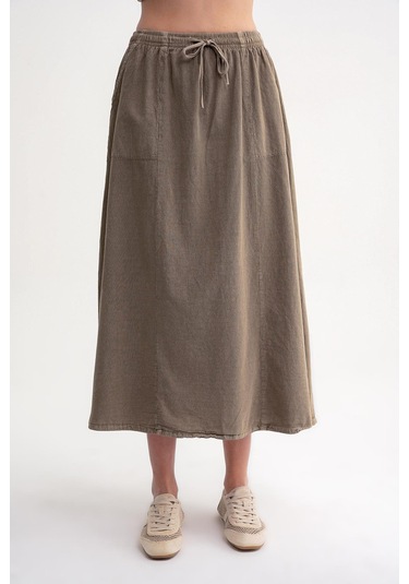 4633 Kadın Yandan Cepli Parçalı Etek Antik Vizon Antik Vizon