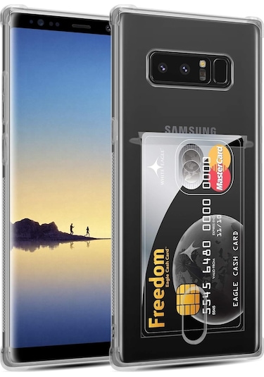 Adige Samsung Galaxy Uyumlu   Note 8 Kılıf  Kamera Korumalı Kartlıklı Setra Şeffaf Silikon