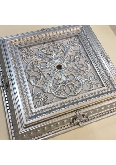 Saray Tavan Göbek Panel 72cm 72cm Gümüş Içerisine Led Döşenebilir Panel