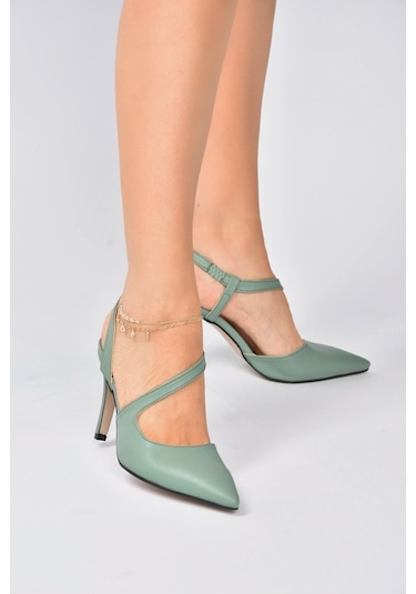 Fox Shoes Yeşil Sivri Burun Kadın Topuklu Ayakkabı K404910809