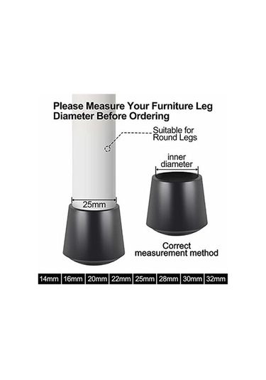 Flybuy Sandalye Bacak Koruyucusu, 16 Adet Yuvarlak Kapağı, 25mm Siyah Kauçuk, Zemin Ve Ses Korumalı -