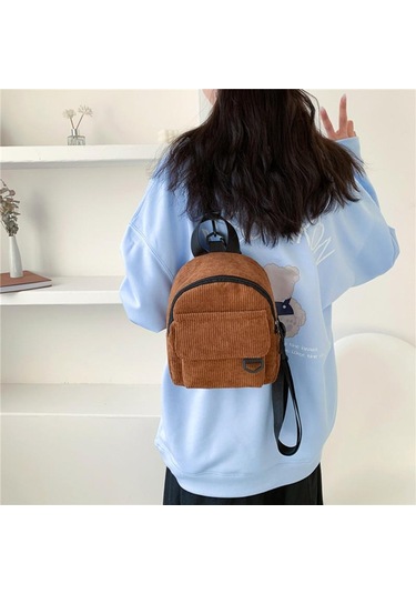 Kadın Mini Sırt Çantası Moda Düz Renk Kadife Küçük Basit Günlük Seyahat Büyük Kapasiteli Dayanıklı Kadın Okul Çantası Beige Bej
