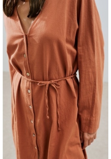 Dokulu Düğmeli Uzun Tunik Tarçın Tarçın