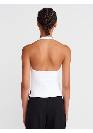 Dilvin 31753 Halter Yaka Top-beyaz Beyaz