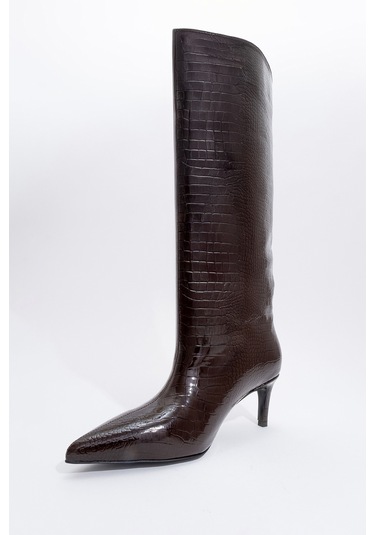 Camila Kahve Baskı Kadın Topuklu Çizme Kahve Kroko