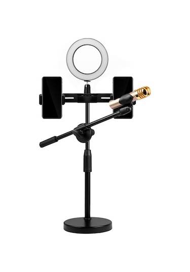 Thentech Telefon Ve Mikrofon Tutuculu Yuvarlak Ledli Tripod
