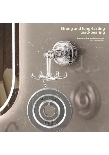 Reedark Banyo Sıçramalı Altı Ayar Rotatif Kanca - Delme Yok Duvar Takımı - Çok Amaçlı Aksesuar, Saç İpi Saklama Rafı Şeffaf Gri Diğer