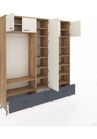 Hyperion Dolap 18 Raflı 4 Çekmeceli Tek Askılı 220x44x243 Çam-aytaşı/antrasit Aytası/antrasıt Hyperion Dolap 18 Raflı 4 Çekmeceli Tek Askılı 220x44x243 Çam-aytaşı/antrasit Aytası/antrasıt