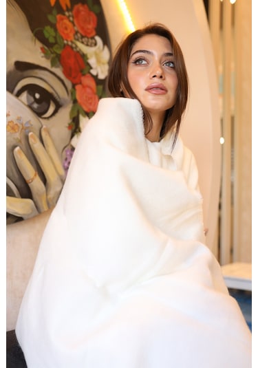 Yumuşak Dokulu Kalın Düz Atkı Omuz Şalı 70x180 CM 1206 Ekru