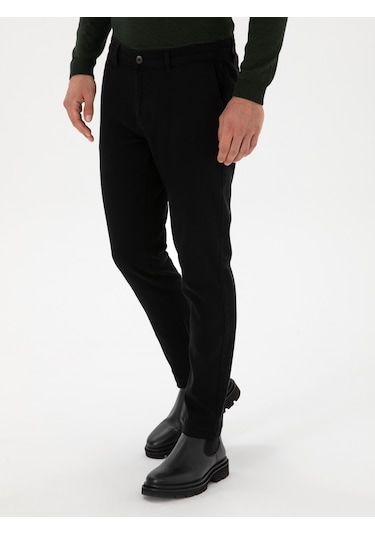 Cacharel Siyah Slim Fit Pamuk Karışımlı Kanvas Pantolon