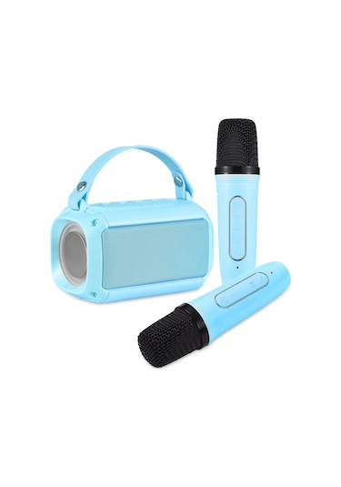 Yifomall Mavi Kablosuz Bluetooth Hoparlör Mikrofon Seti, Ev Ktv İçin 2 Mikrofonlu, Renkli Işık Özelliği, 20m Mesafe, 5w Güç