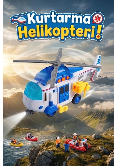 Sesli Ve Işıklı Kurtarma Helikopteri - Pervaneli Eğitici Oyuncak Helikopter 21 Cm