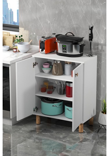 Bohem 2 Kapaklı 3 Raflı Çok Amaçlı Ayakkabılık, Erzak Dolabı - 2 / Beyaz Beyaz