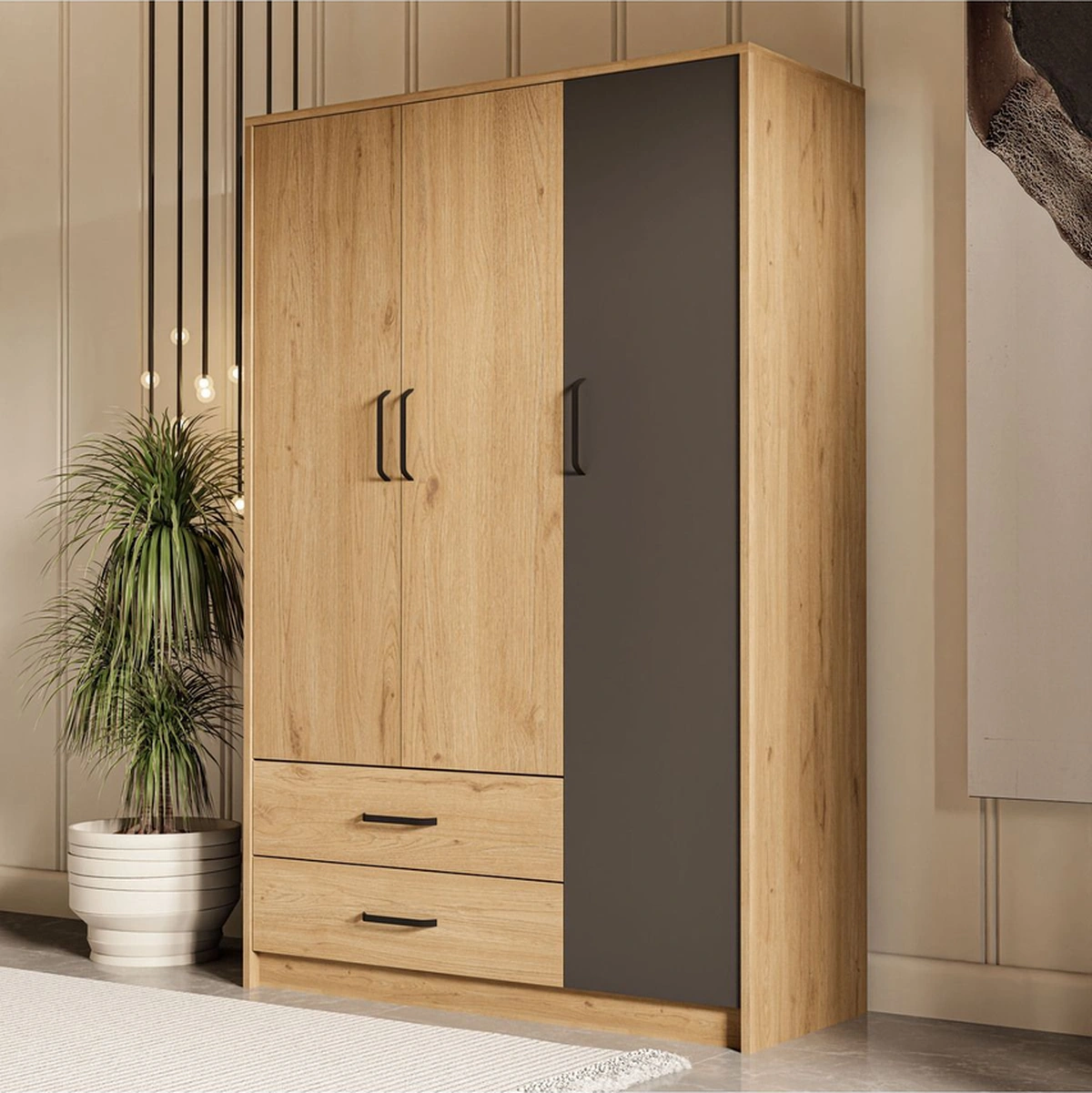 3508 GRANDE MODERN 3 KAPILI GARDROP SEPET-ANTRASİT