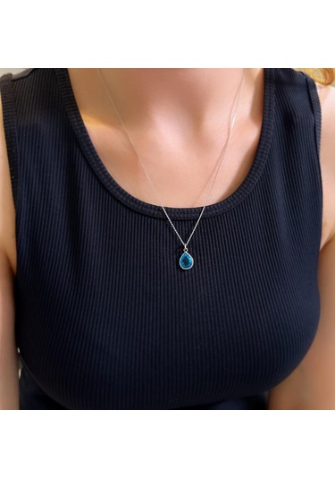 Stela Akuamarin Damla Gümüş Kolye