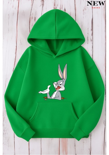 Tavşan Baskılı Sweatshirt Yeşil