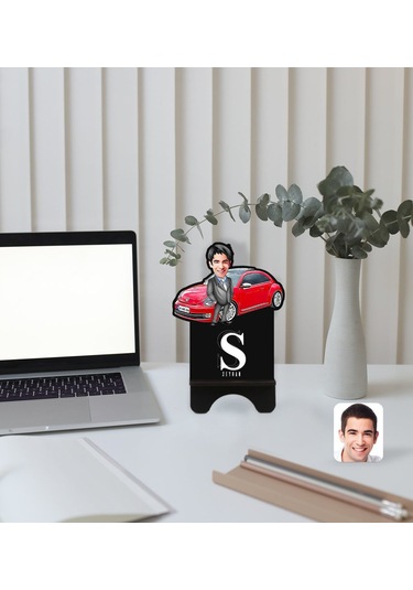 Kişiye Özel Plakalı Erkek Volkswagen Beetle Karikatürlü Ahşap Bib