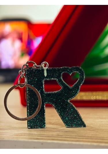 Harfli Anahtarlık Epoksi Kişiye Özel Yapım El Yapımı Harf Anahtarlık Kalp Model Özel Tasarım Hediyelik Ürün Kalp Desenli Simli Anahtarlık Açık Yeşil