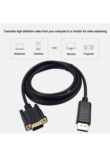 Springsun 1.8m Siyah Dp'den Vga'ye Dönüştürücü Kablosu - 1080p Hd Video Aktarımı, Plug & Play, Güvenli Bağlantı
