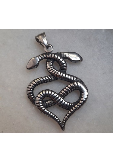 Çift Başlı Tasarım Erkek Paslanmaz Çelik Yılan Kolye Gümüş