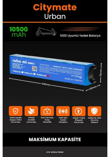 Citymate Urban / 36v 10500mAh Elektrikli Scooter Bataryası