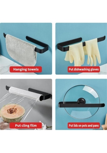 Alper Banyo Siyah Yapışkanlı Lamalı Solo Havlu Kağıdı Asacağı Solo Havluluk Siyah