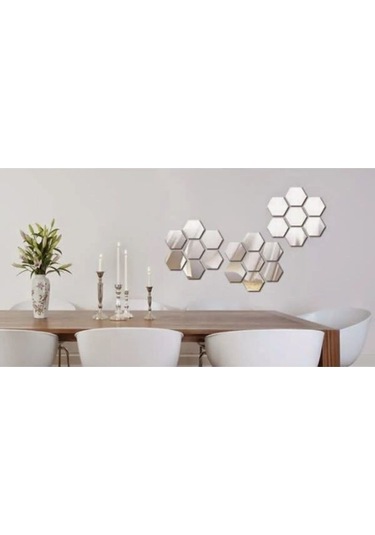 Demdekor Dekoratif Ayna Bal Peteği Pleksi Gümüş 12'li Gümüş